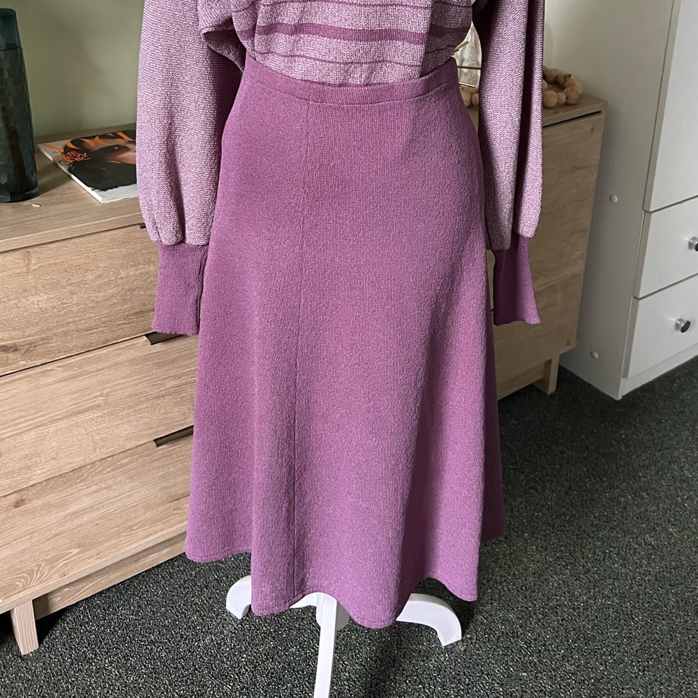 Vintage Pastel A-Line Knit Midi Knee-Length Modest Heavyweight Sweater Skirt M